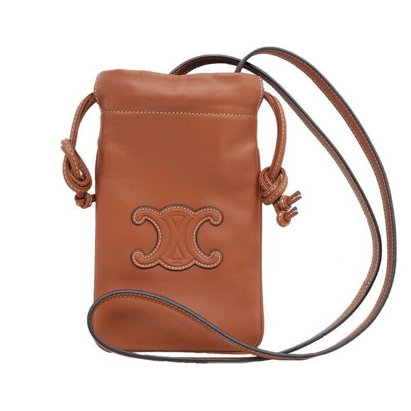 Celine Handbags - Celine Drawstring Mobile Pouch Shoulder Bag Cuill Triomphe Tan Brown